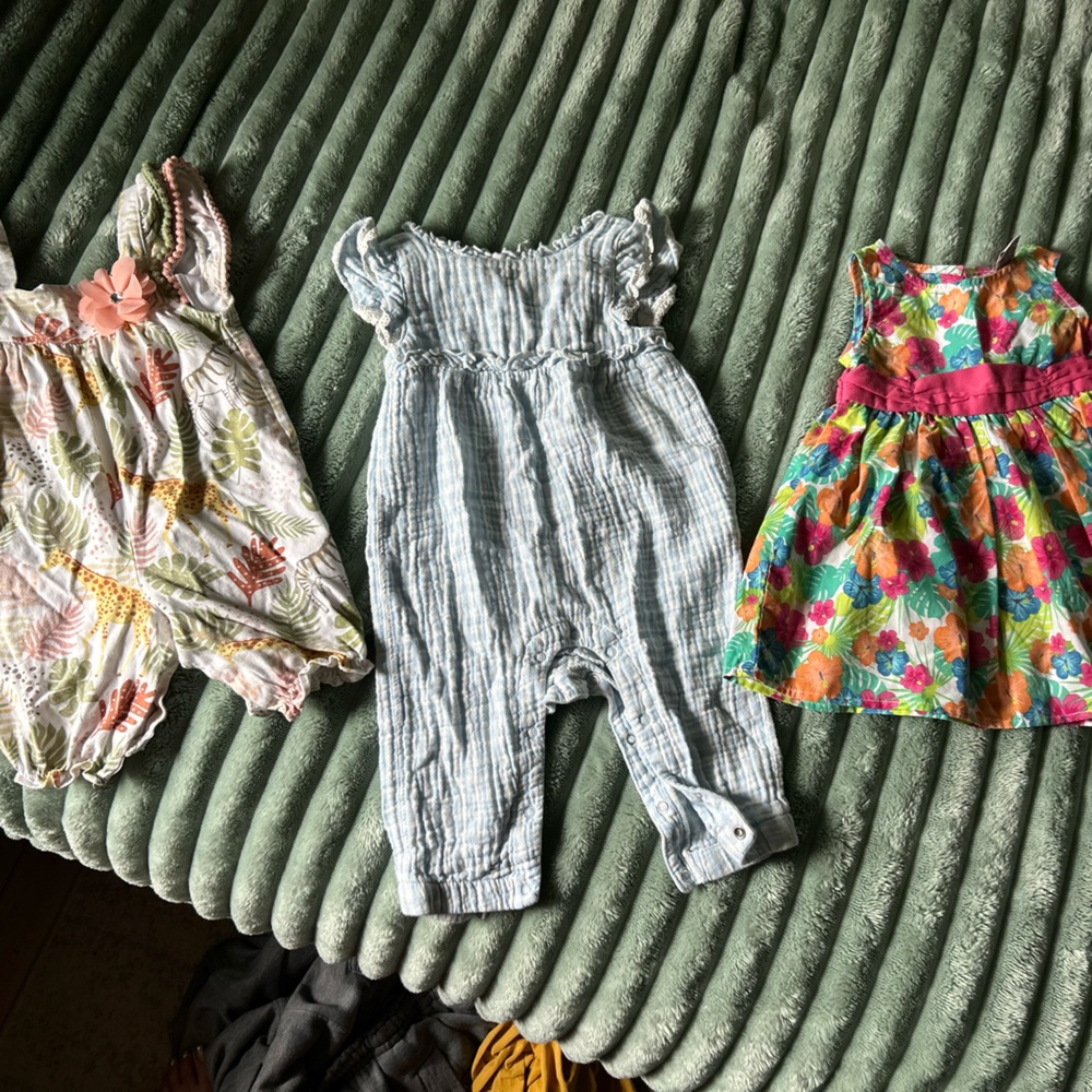 Set of Three Baby Outfits with Floral and Striped Patterns